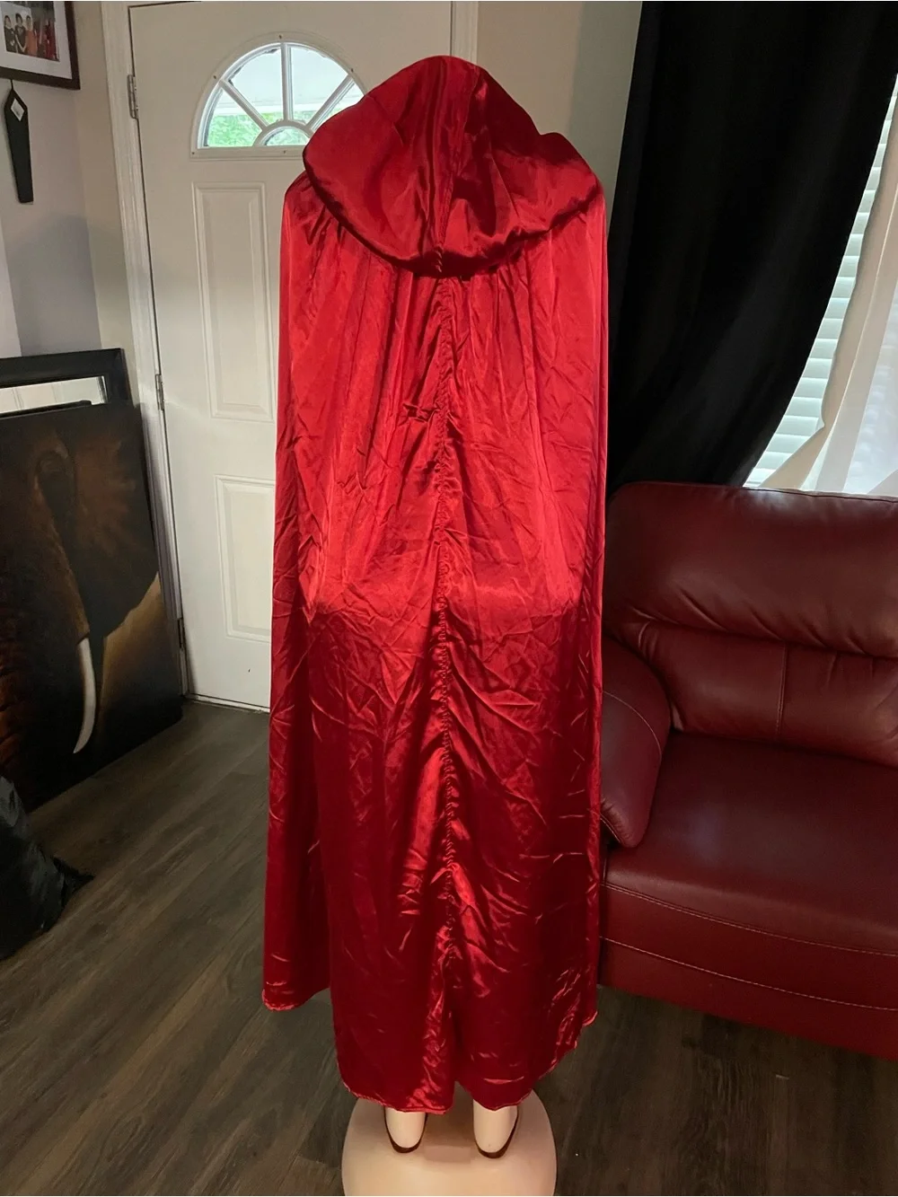 Spirit costume Halloween Red Satin Hooded Cloak Cape one size unisex - Picture 7 of 9